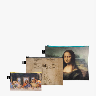 3 taštičky Leonardo da Vinci: Mona Lisa, The Vitruvian man, The Last Supper - LOQI Zip Pockets