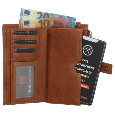 velká kožená peněženka, 18.5 x 10 cm, COGNAC, Hide&Stitches