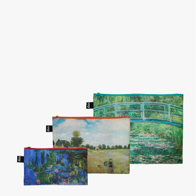 3 taštičky Claude Monet: The Japanese Footbridge, Wild Poppies near Argenteuil, Water Lillies - LOQI Zip Pockets