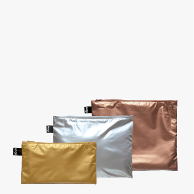 3 taštičky METALLIC Zip Pockets Tone in Tone, LOQI
