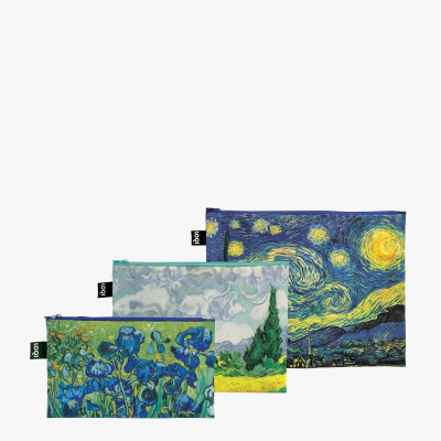 3 taštičky V. van Gogh The Starry Night, A Wheatfield With Cypresses, Irises - LOQI Zip Pockets