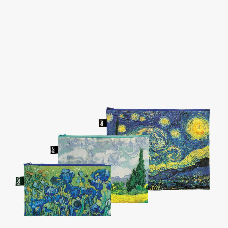 3 taštičky V. van Gogh The Starry Night, A Wheatfield With Cypresses, Irises - LOQI Zip Pockets