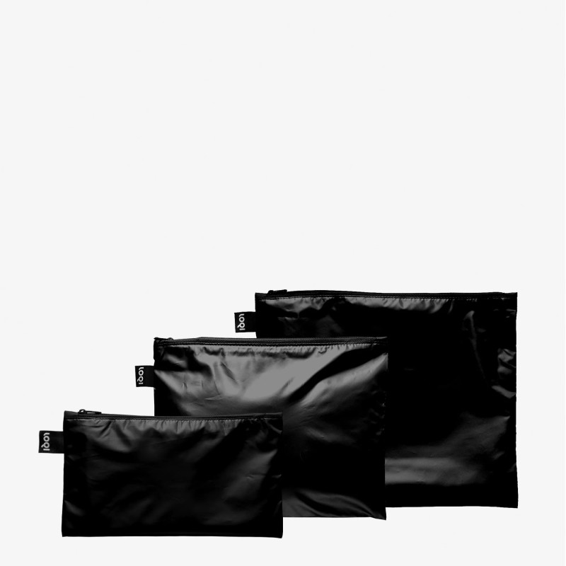 3 taštičky METALLIC BLACK Zip Pockets , LOQI