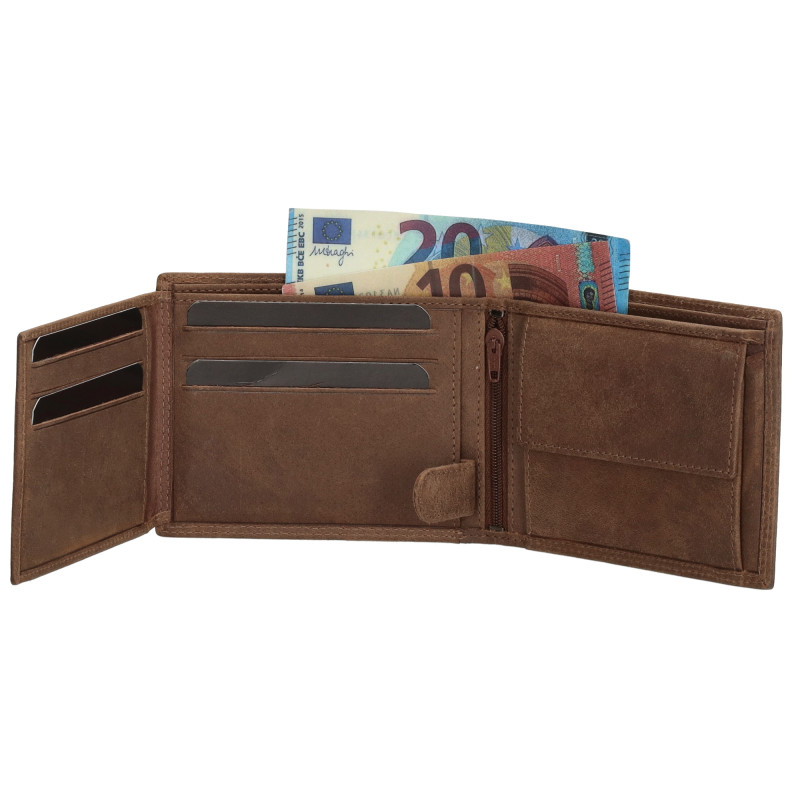 Hide & Stitches 12x8cm, hnědá, kožená peněženka pánská