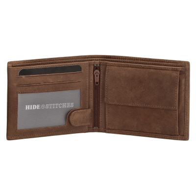 Hide & Stitches 12x8cm, hnědá, kožená peněženka pánská
