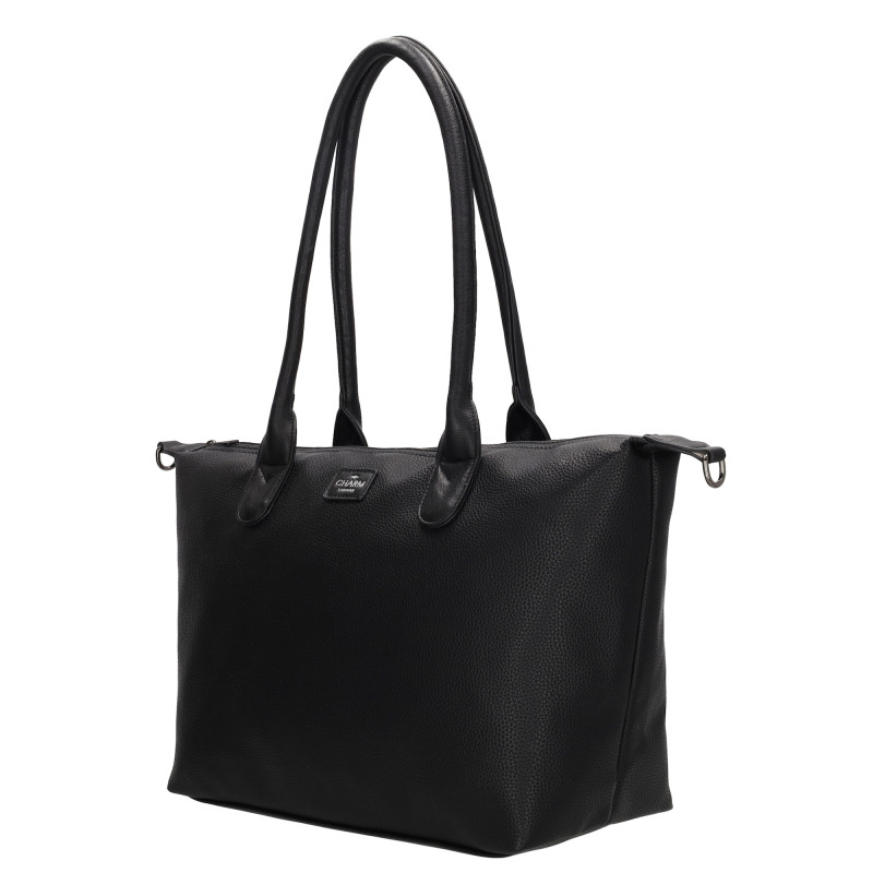 BUCKINGHAM shopper 42x25x15 cm, black, polyuretan, kabelka Charm London