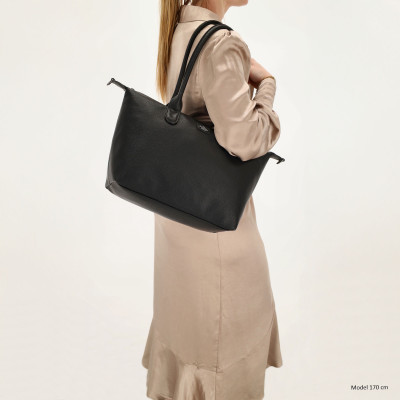 BUCKINGHAM shopper 42x25x15 cm, black, polyuretan, kabelka Charm London