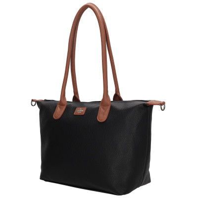 BUCKINGHAM shopper 42x25x15 cm, black cognac, kabelka Charm London, polyuretan