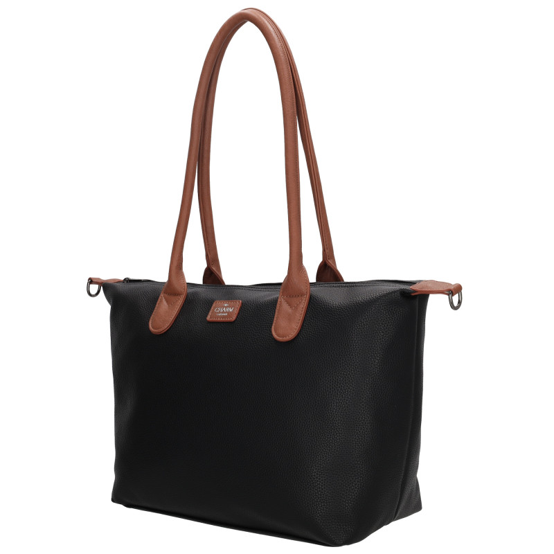 BUCKINGHAM shopper 42x25x15 cm, black cognac, kabelka Charm London, polyuretan
