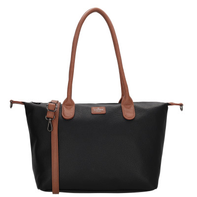 BUCKINGHAM shopper 42x25x15 cm, black cognac, kabelka Charm London, polyuretan