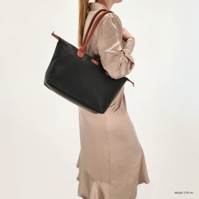 BUCKINGHAM shopper 42x25x15 cm, black cognac, kabelka Charm London, polyuretan