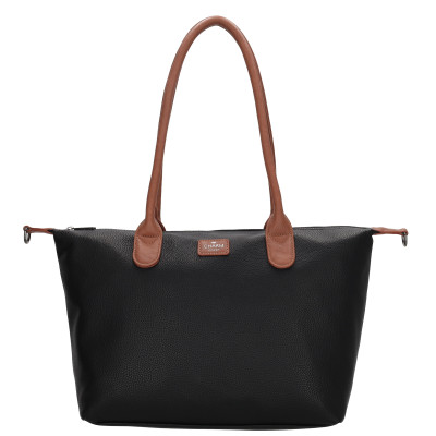 BUCKINGHAM shopper 42x25x15 cm, black cognac, kabelka Charm London, polyuretan