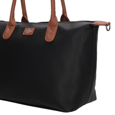 BUCKINGHAM shopper 42x25x15 cm, black cognac, kabelka Charm London, polyuretan