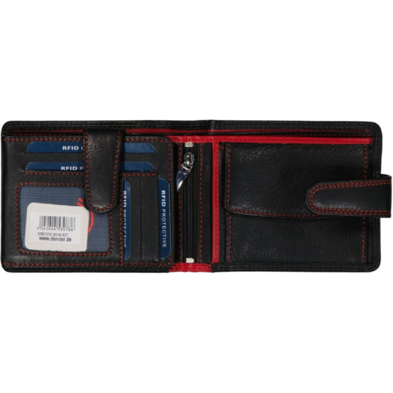 Old River 13x10cm, RFID, black-red, kožená peněženka