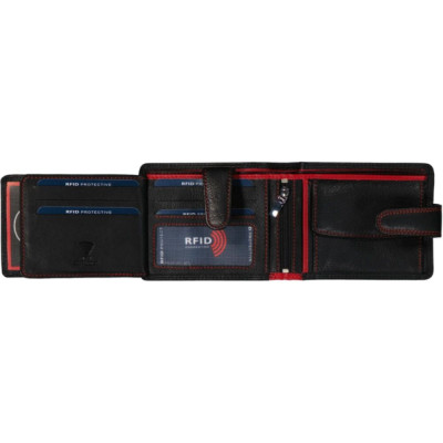 Old River 13x10cm, RFID, black-red, kožená peněženka