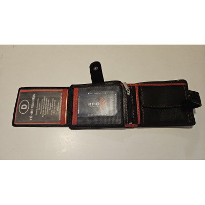 Old River 13x10cm, RFID, black-red, kožená peněženka