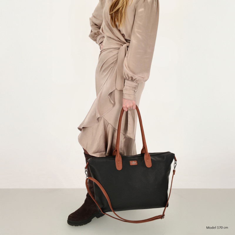 Charm London kabelka BUCKINGHAM business 51x33x14 cm, BLACK - COGNAC PU