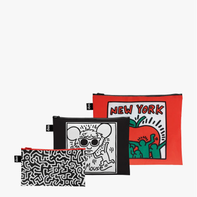 3 taštičky KEITH HARING Untitled, Andy Mouse, New York Recycled Zip Pockets LOQI