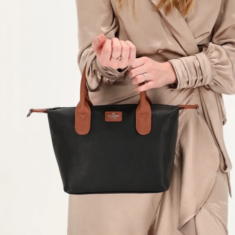 BUCKINGHAM PALACE kabelka 30x20x11 cm, BLACK - COGNAC PU, kabelka Charm London